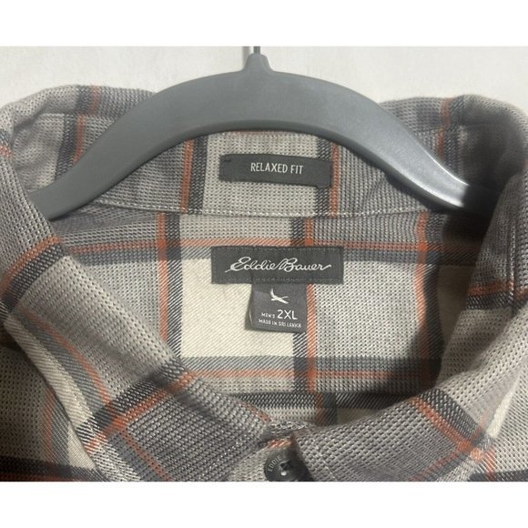 Eddie Bauer Men XXL‎ 2XL Grey White Long Sleeve Plaid Button Down Flannel Shirt - Picture 4 of 6